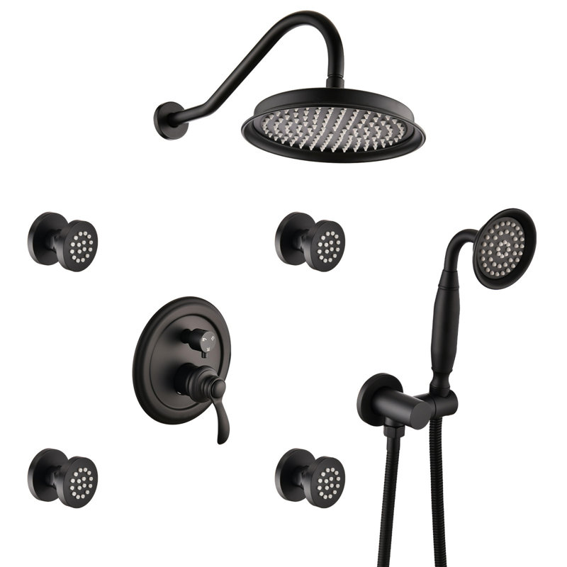 Matte Black Shower Faucet - 4 Spray Modes, Powerful Water Flow Fixture Single Handle, 360 Rotation, Matte Black