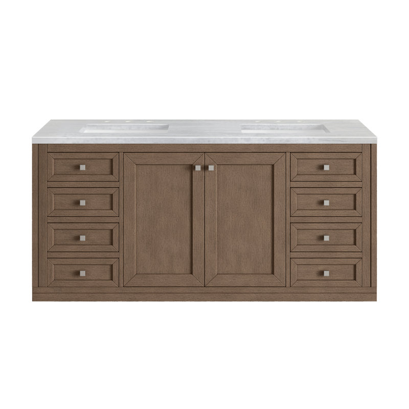 Chicago 60'' W Double Vanity, Charcoal Soapstone, 8" Widespread, Walnut Whisper