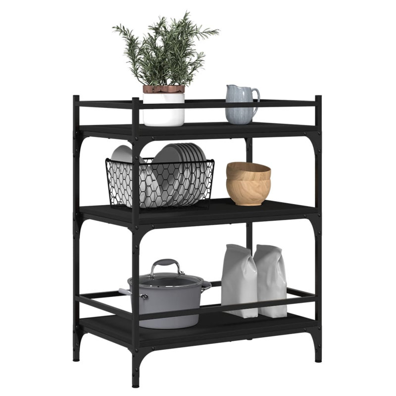 vidaXL Kitchen Trolley 25.6"x15.7"x34.1" Engineered Wood, Black