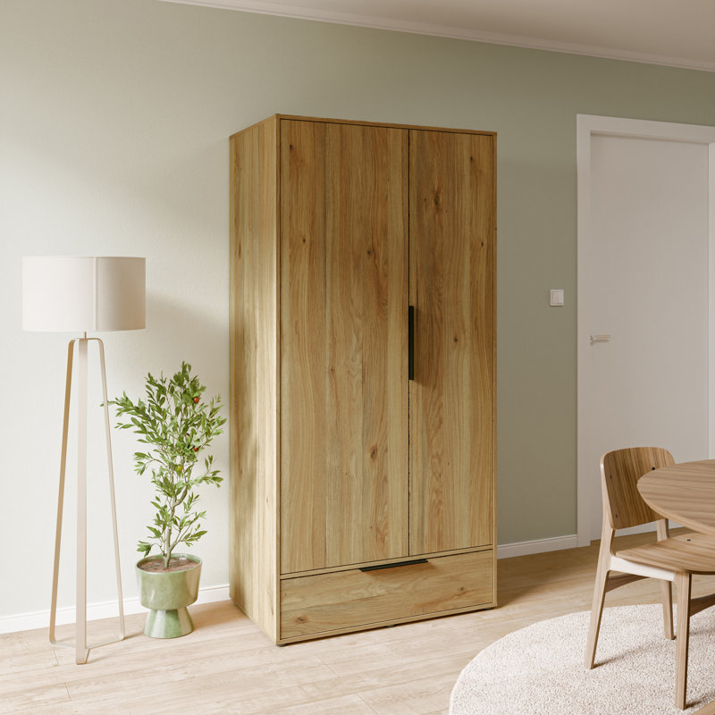 ORKNEY 2 Door Manufactured Wood Wardrobe, Warm Oak