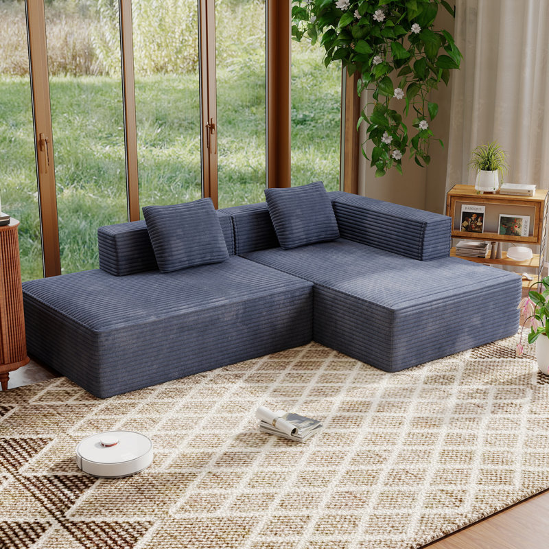 Canapé modulaire sans cadre Boneless de 90 po avec méridienne droite et sans nuage, Bleu