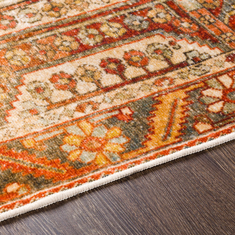 Mags Machine Washable Oriental Brick Red/ Red Area Rug, Rectangle 2'6" x 4'