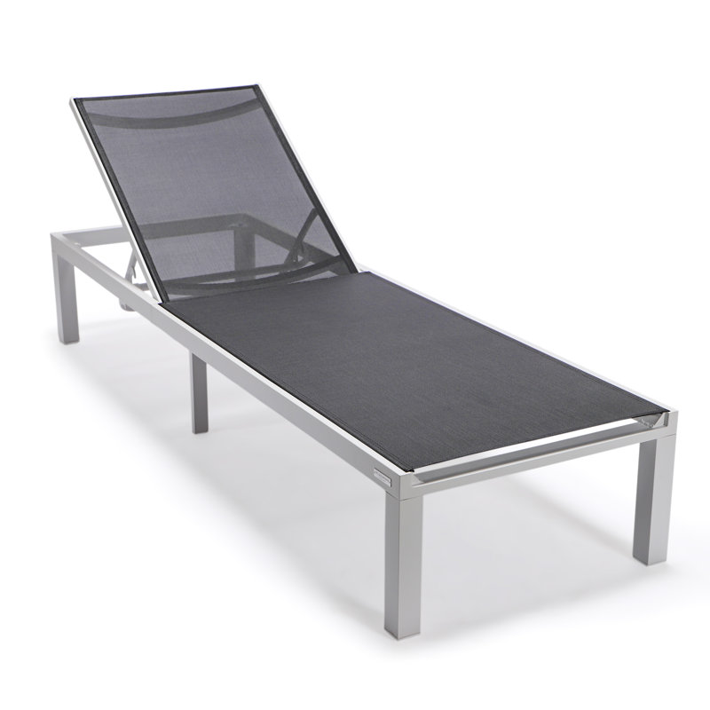 Outdoor Rust-Resistant Metal Chaise Lounge with Table, Black