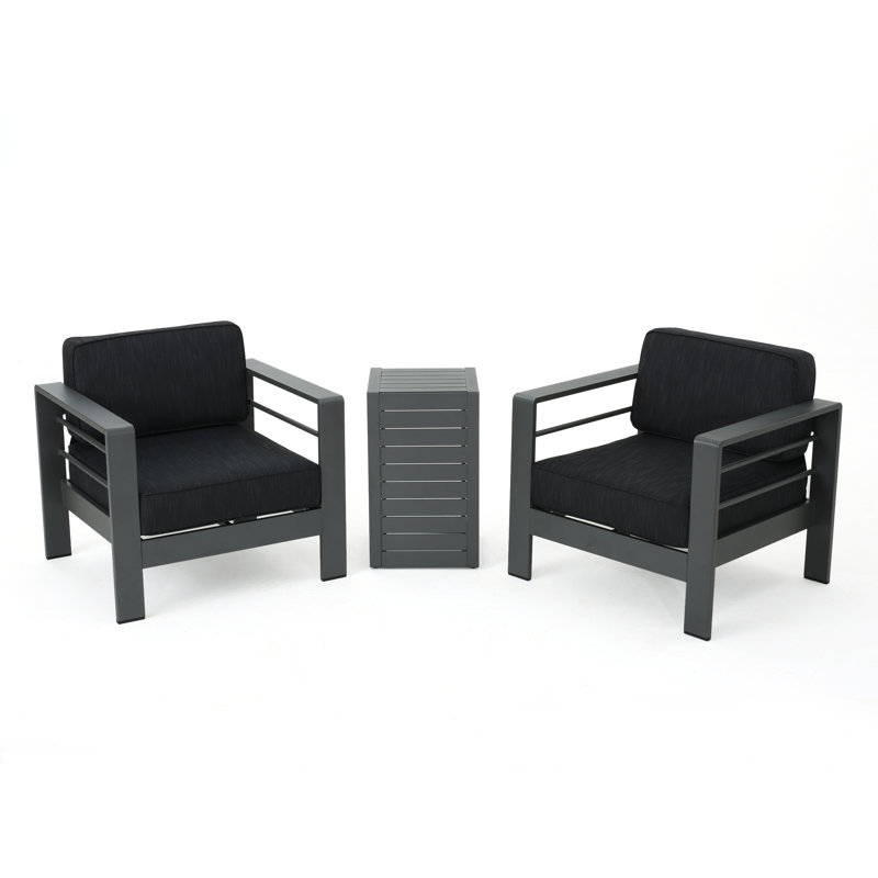 Caggiano 2 - Person Patio Conversation Set, Gray, Black