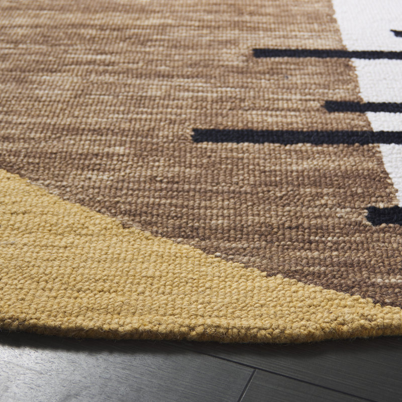 Tapis brun / beige en laine et en coton touffeté à la main Novelty 350, Rond 6 pi