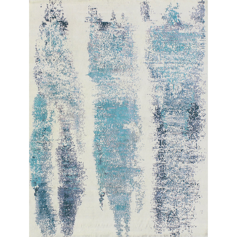 Hand Knotted Abstract Area Rug, Rectangle 9' x 12'