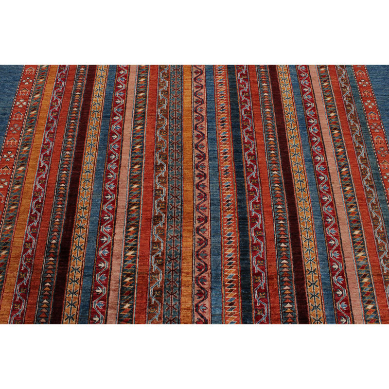 Tapis tribal turc 7 x 7 po bleu et multicolore