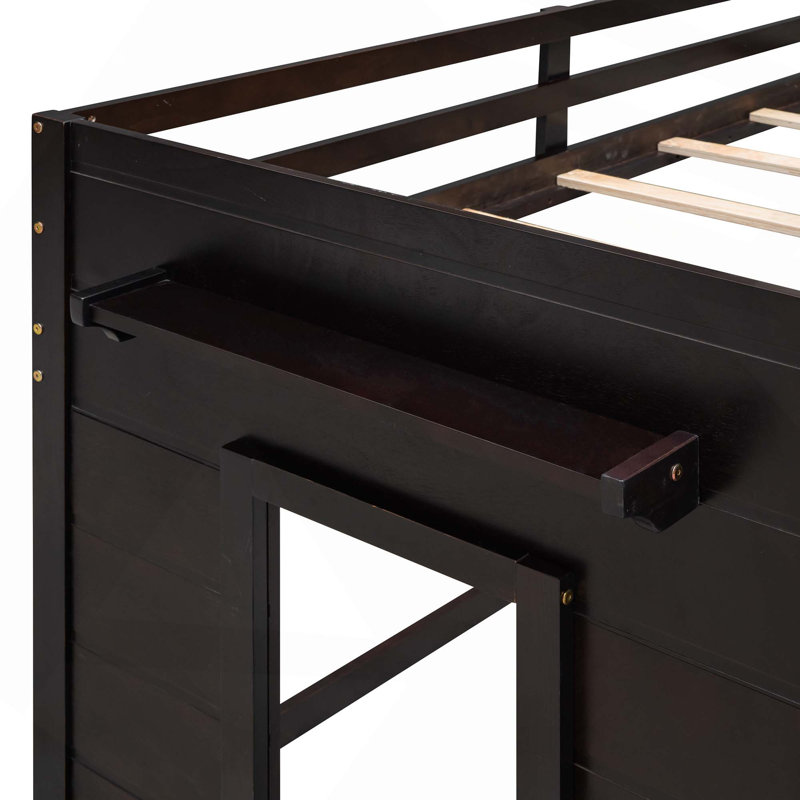 Lit mezzanine simple avec armoire et tablette, Espresso
