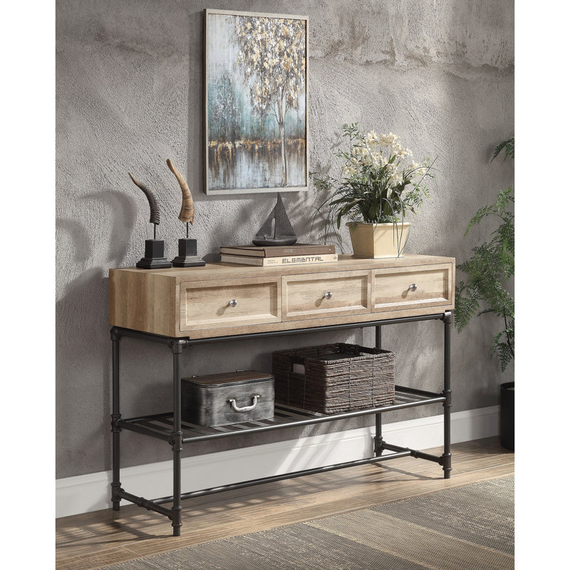 Table élégante avec finition chêne et support en métal robuste