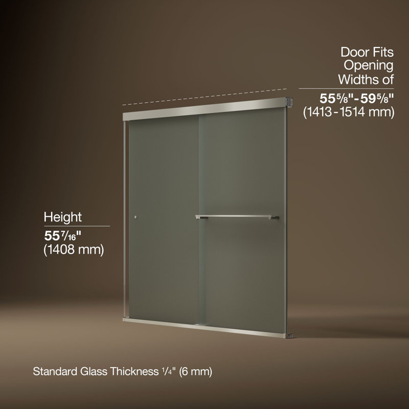 Revel 59.63'' x 55.5'' Double Sliding Bath Door with CleanCoat® Technology, Anodized Brushed Nickel, Frosted