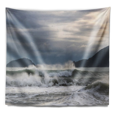 Vagues sur la plage de Lerici, Italie, tapisserie