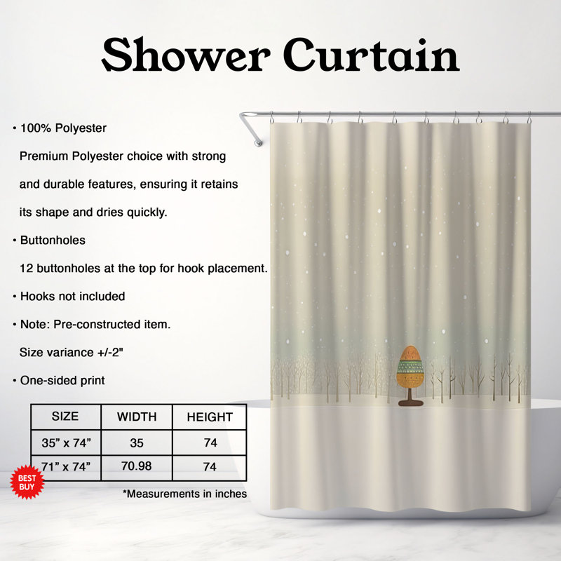 Winter Comforts - Rideau de douche Premium, L 71 po x L 74 po
