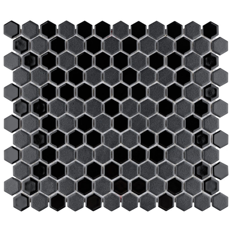 Citi Hex Black 10-1/4" x 11-7/8" Porcelain Mosaic Tile