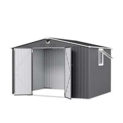 10 Ft. W x 8 Ft. D Metal Storage Shed with Upward-Opening Window, Lockable Doors & Handheld Work Light