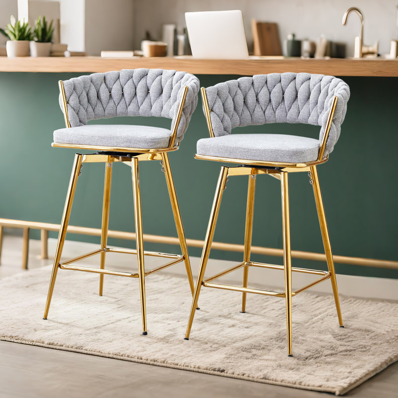 Tabouret de bar et de comptoir pivotant à 360 ° avec structure en métal, Siège gris / cadre doré