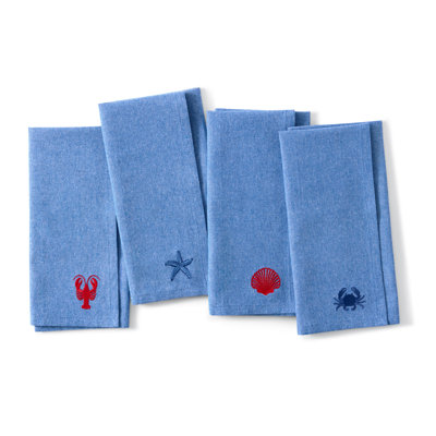 Serviettes de table en coton brodé bleu côtier