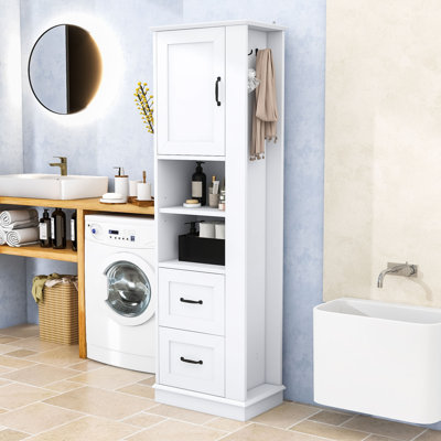 Tall Freestanding Bathroom Storage Cabinet with Drawers and Hook