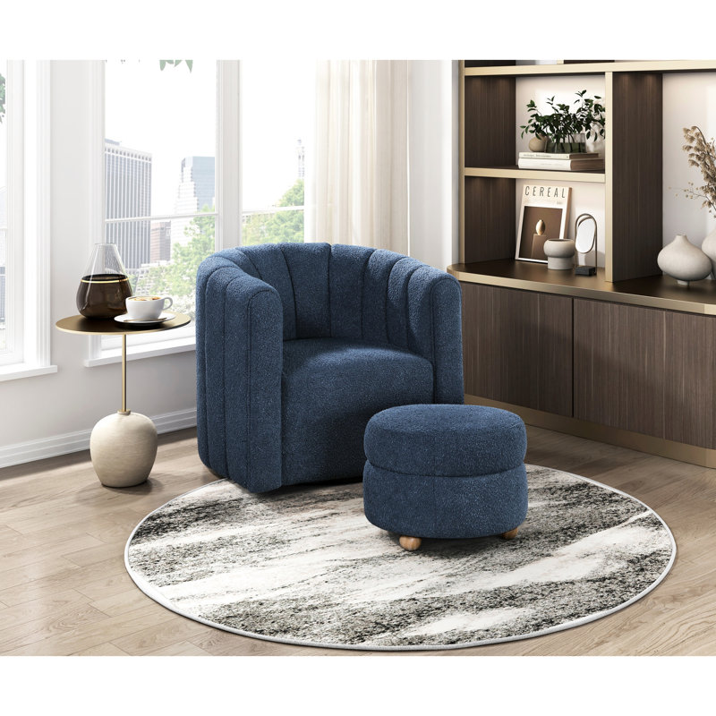 Chaise de salon pivotante avec dossier en tissu Boucle, Bleu