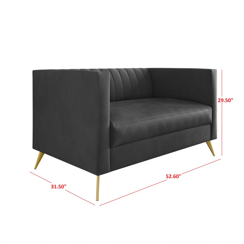 Cramlington Velvet Square Arm Loveseat, Grey