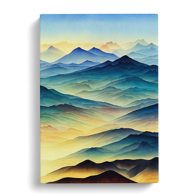 Mountain Landscape Watercolour No.6 - Wrapped Canvas, 50cm H x 35cm W x 3cm D