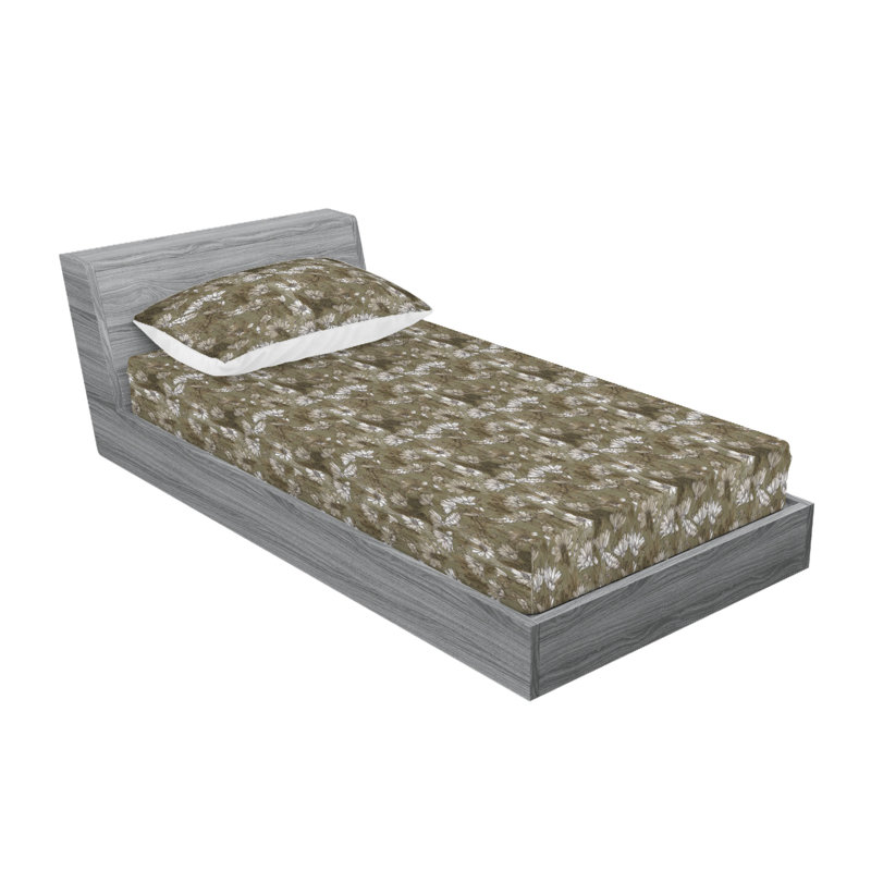 Ambesonne Fitted Sheet & Shams, Twin XL Sheet Set with 1 Pillowcase, Olvie Green/White/Cocoa Flower