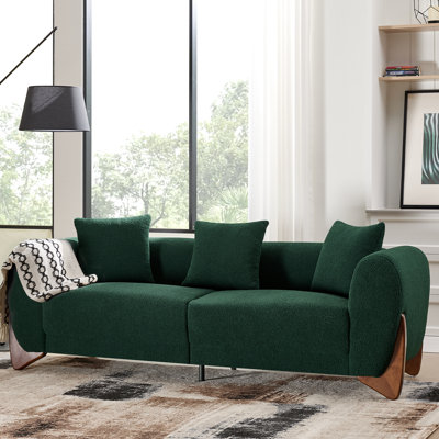 87" Upholstered Sherpa Boucle Sofa with Solid Wood Legs