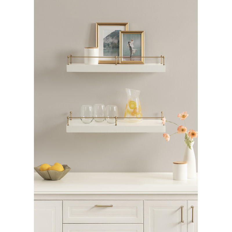 Two-Piece Floating Shelf Set with Railings, White