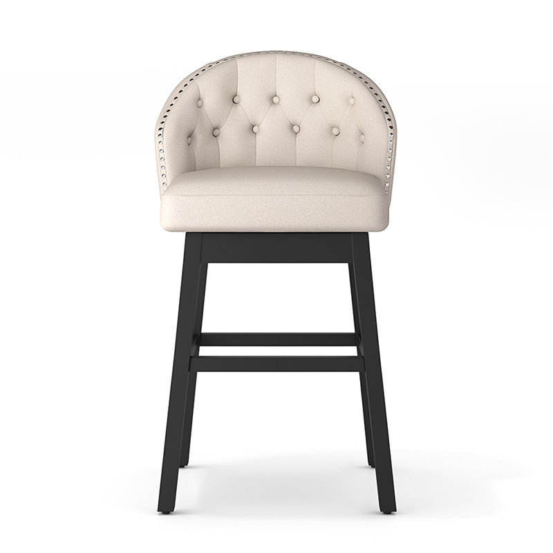 Solange Swivel Upholstered Counter Stool with Solid Wood Frame, Creamy White
