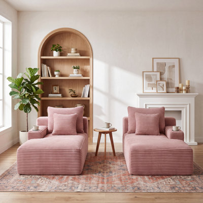 Canapé modulaire modulaire en velours côtelé avec assise profonde, porte-gobelets et poches de rangement latérales, sans assemblage