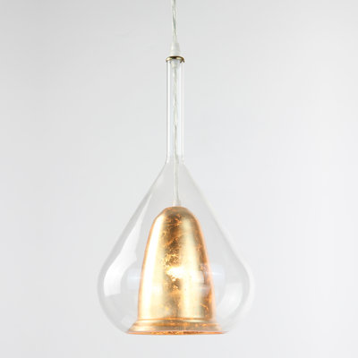 1 Light Antique Brass Mini. Pendant With Teardrop Double Layer Glass in Gold Leaf for Bedroom, Bathroom, Living Room