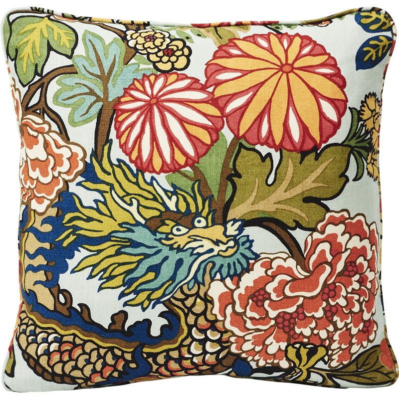 Chiang Mai Dragon Pillow, 18" x 18", Aquamarine