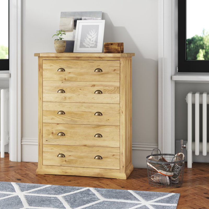 Sarkar 90cm W 5 - Drawer Chest of Drawers, Chamfered