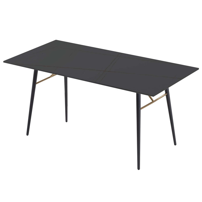 Quevon Ceramic Tile Rectangular Dining Table,dinning table,dining room table, 35.1" W x 70" L, Black