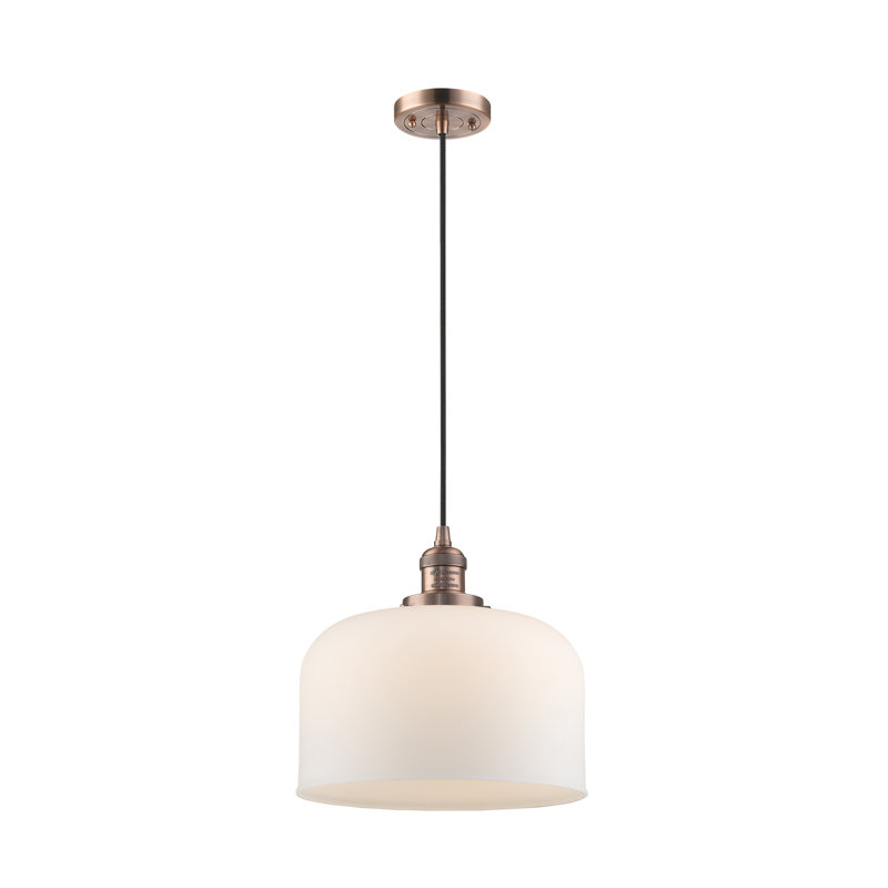 Luminaire suspendu en forme de dôme à 1 lumière Barahona, Cuivre antique, Ampoule DEL 6 watts Vinage, Boîtier blanc mat
