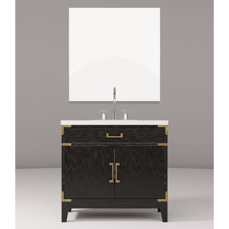 Meuble-lavabo en chêne noir l 36 po x P 22 po, comptoir en quartz blanc, robinet, baignoire l 36 po avec comptoir poli et ensemble