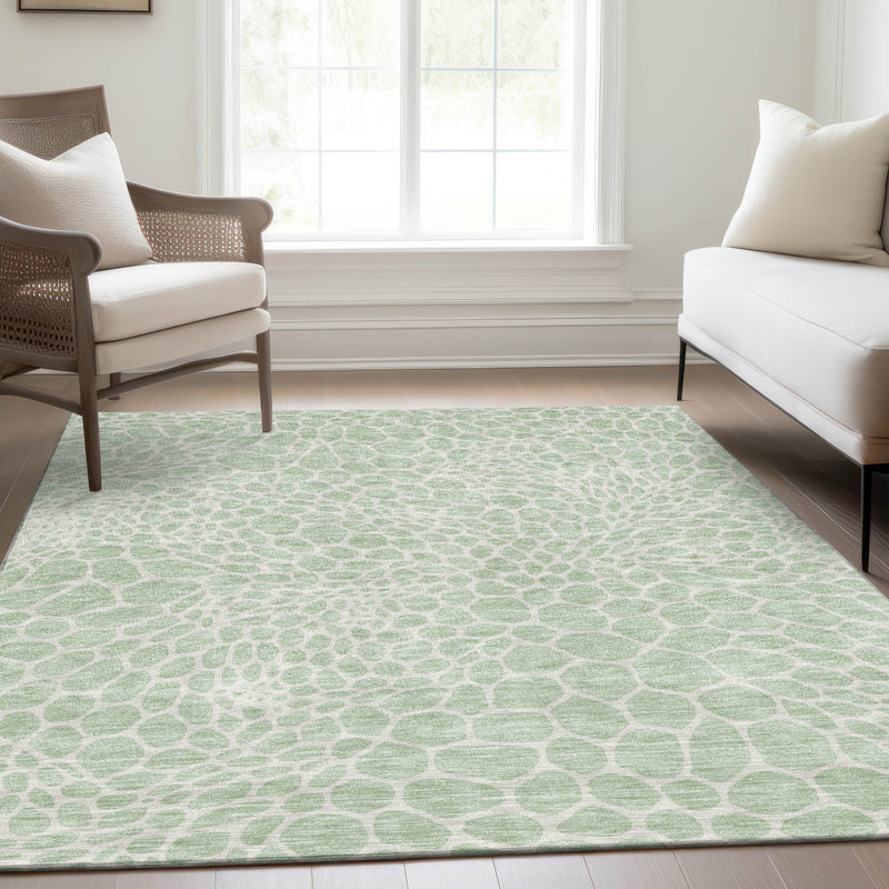 Premium Machine Washable Prisco Mint Rug, Rectangle 9' x 12'