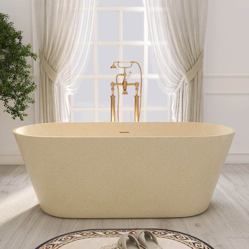 Baignoire autoportante à surface solide de 63 po (beige)