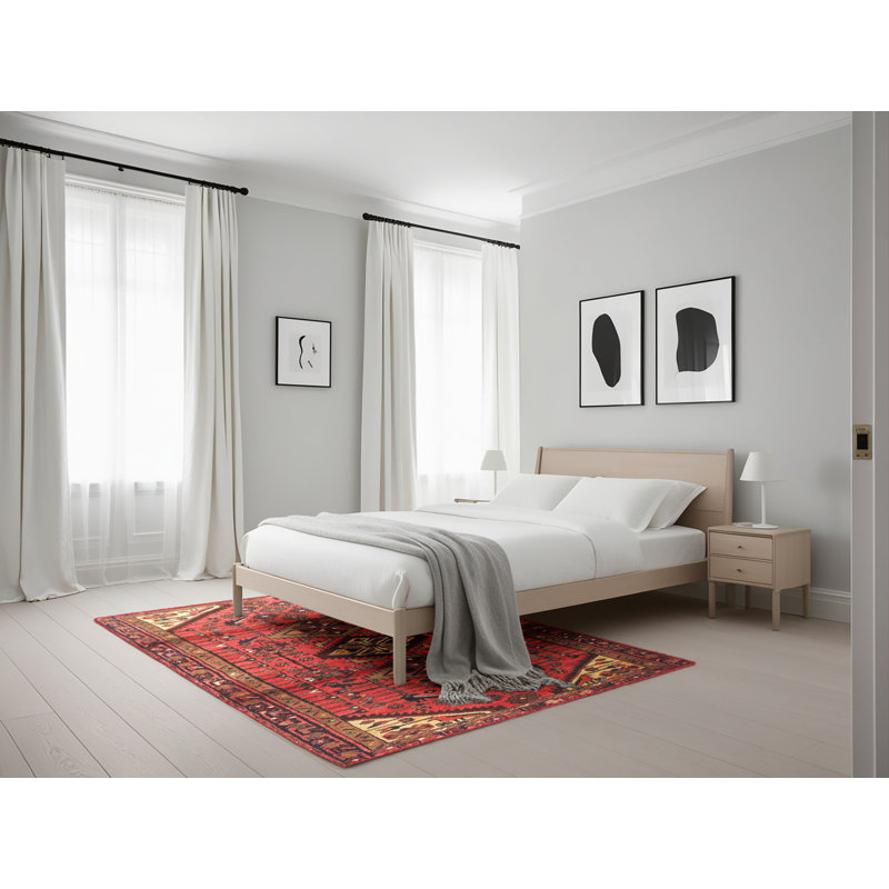 Tapis rouge/brun/beige traditionnel Veana, Rectangle 5 pi x 7 pi