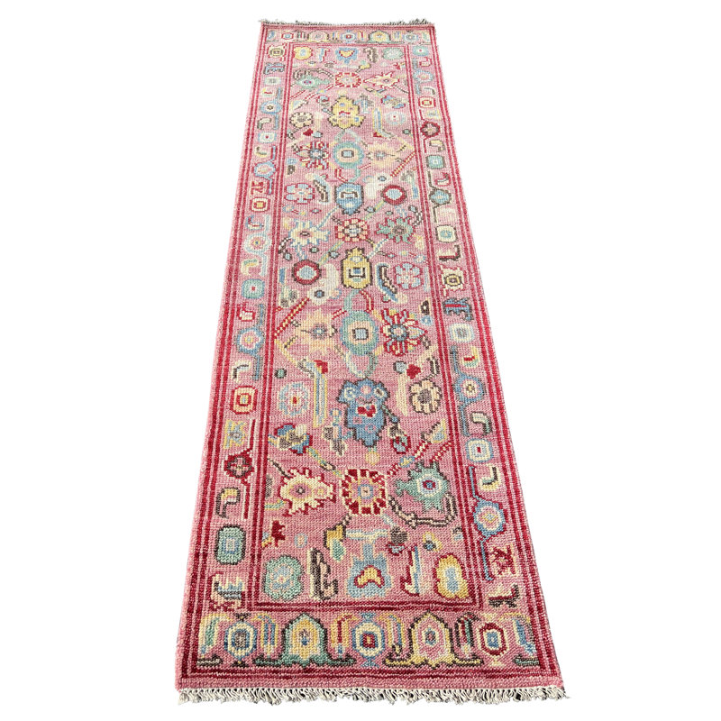 Hand-Knotted Pink Oushak Runner, Runner 2'6" x 14'