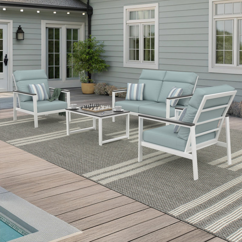 Ensemble de conversation Townsend pour 4 personnes avec coussins Sunbrella, Bliss Dew, Gris