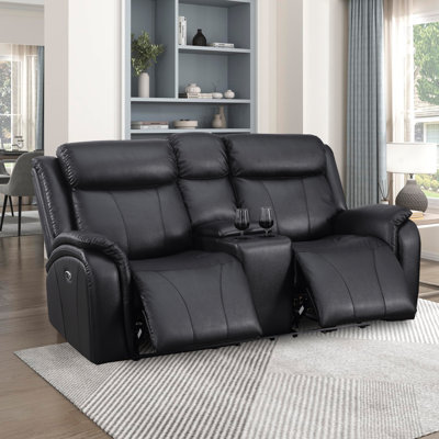 Edder 75'' Power Leather Reclining Sofa With Middle Console, Cup Holders & USB Ports