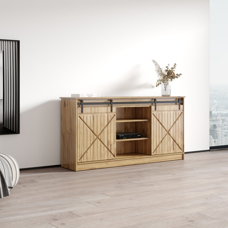 Naviel 63" Sideboard with High Gloss Finish, Oak