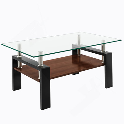 Rectangle Coffee Table, Tempered Glass Tabletop With MDF Layer