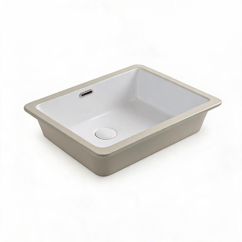 Lavabo rectangulaire encastré en céramique blanc laiteux de 56 x 38 cm avec trop-plein