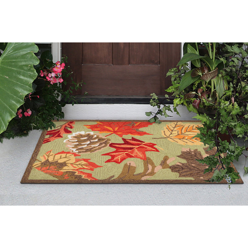 Tapis intérieur / extérieur Winston Porter Ravella Falling Leaves Moss, Rectangle 2 pi x 3 pi