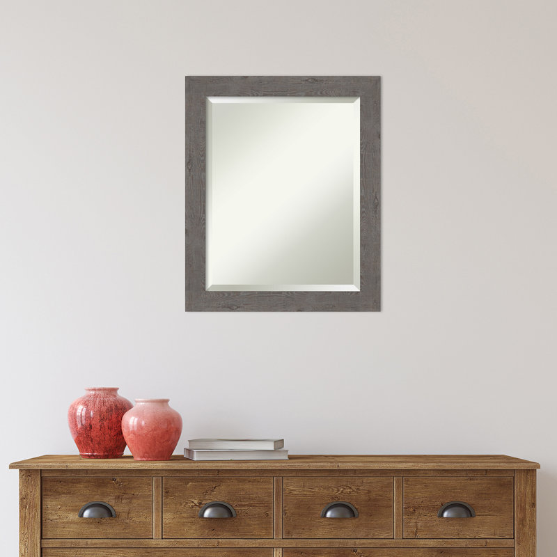 Akhia Narrow Beveled Wall Mirror, 19" x 23", Rustic Plank Gray