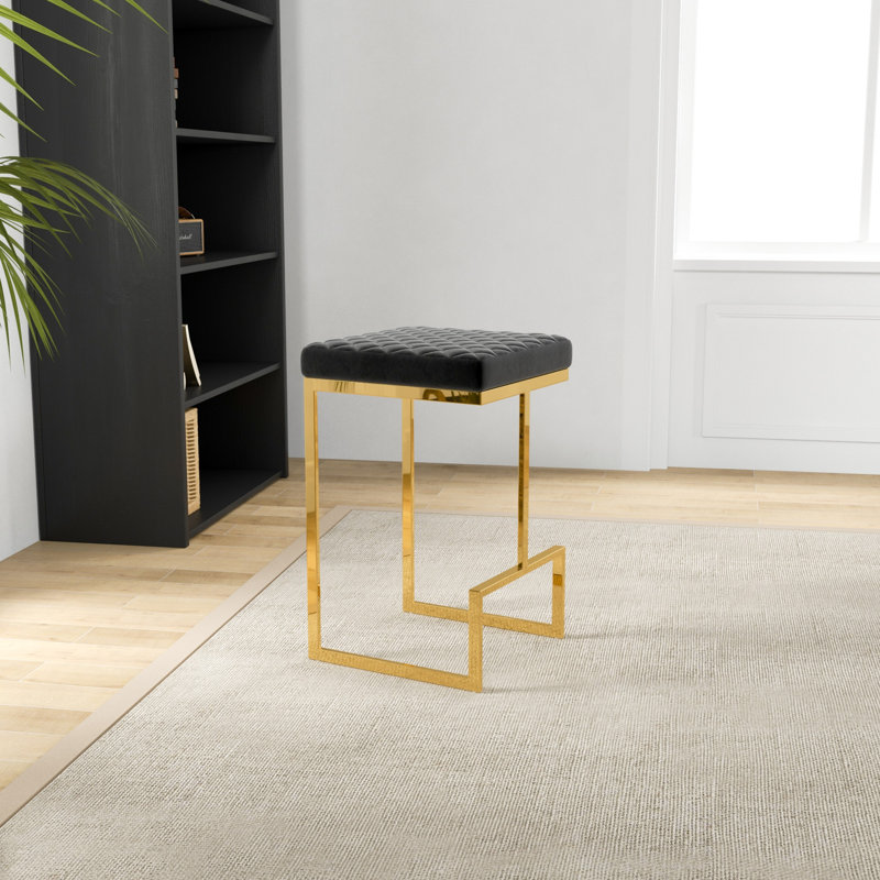 Tabouret de bar et de comptoir rembourré Eicholtz, Velours noir, Tabouret de comptoir (siège d'une hauteur de 25,5