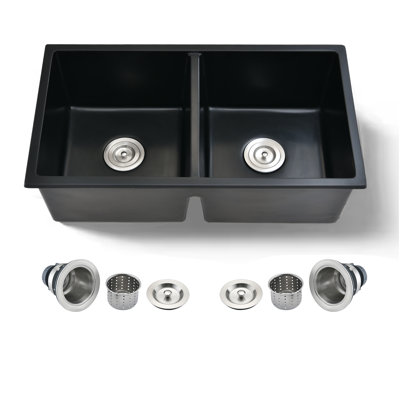 Évier de cuisine à double cuve 50/50 en composite à quartz encastré à quartz 33 po x 18 po Quartz