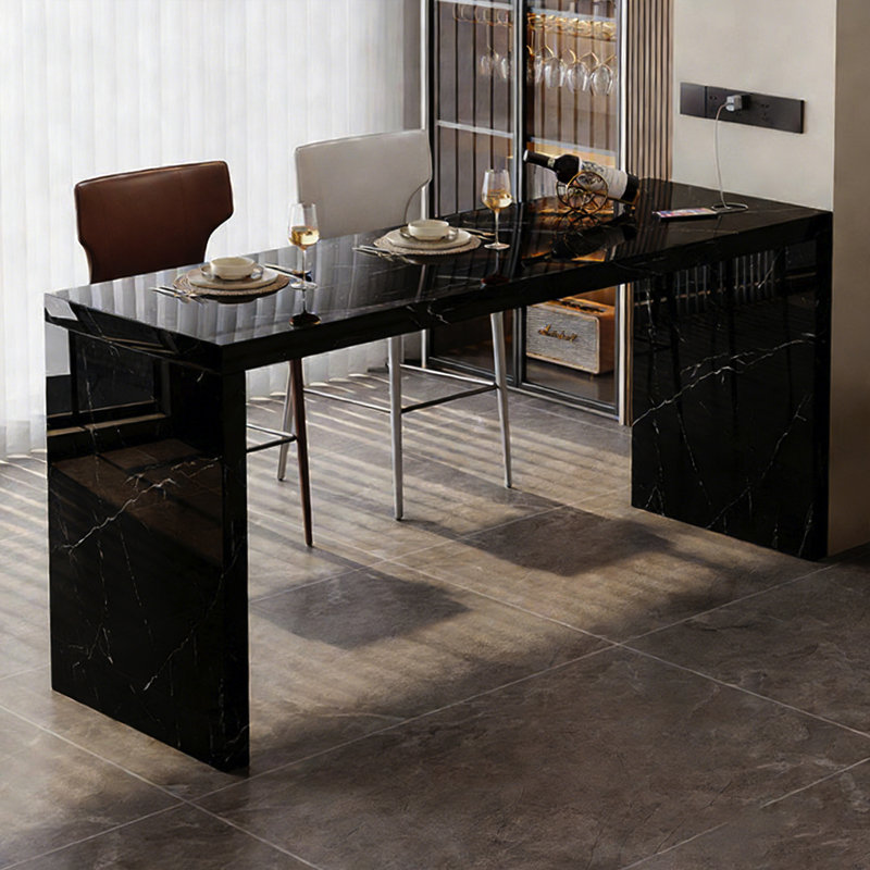Comptoir de bar / îlot de cuisine 74,8 po en bois fritté noir moderne simple, convient pour la cuisine et le salon