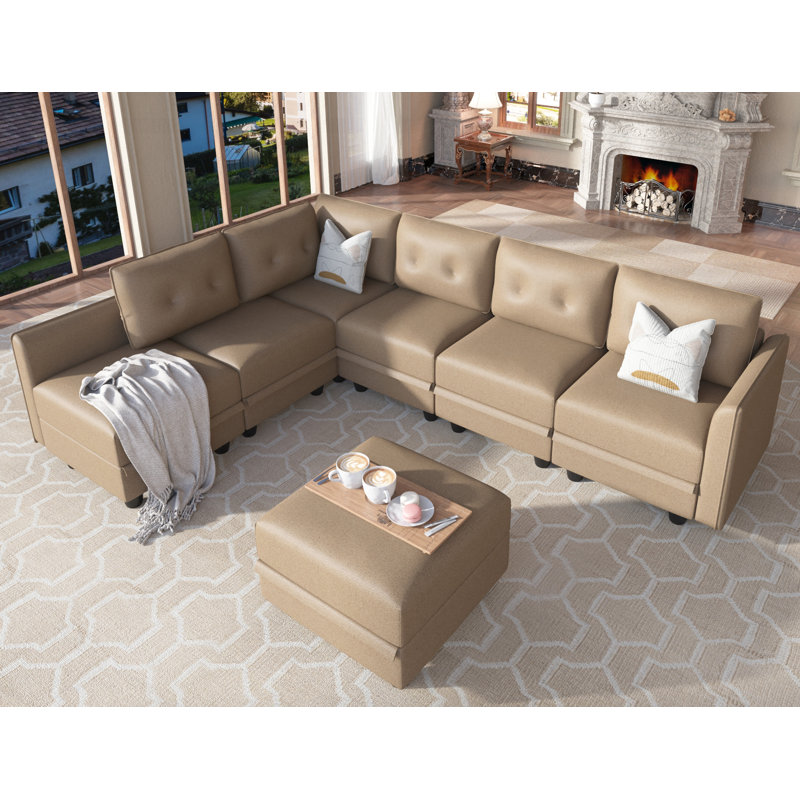Breseis Upholstered L-Shaped Sectional Reversible, Brown Faux Leather